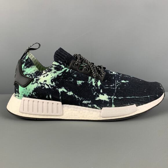 ADIDAS NMD R1 PK Size 12.5 Black Green Splattered Nylon Lace Up Sneakers - Picture 1 of 9